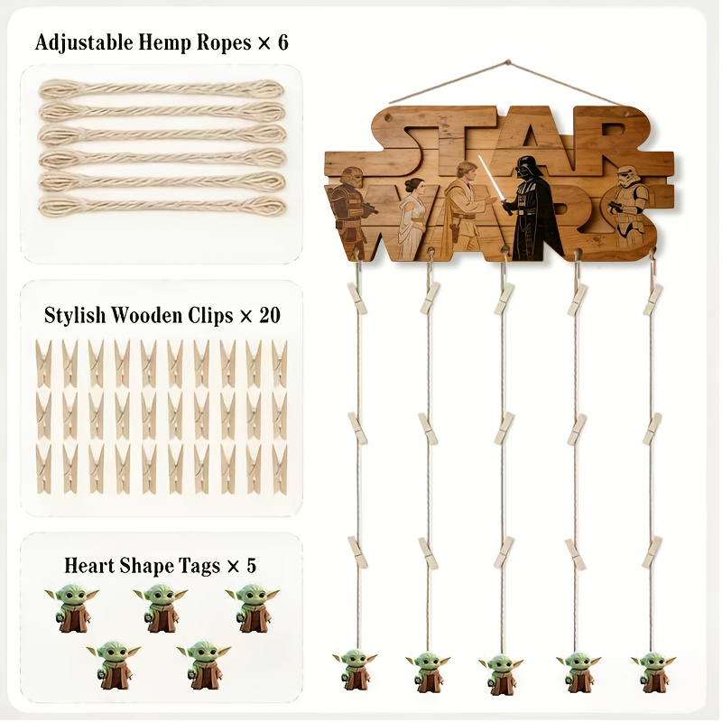 E-shop Star Wars Black Knight Wanddeko mit Freund Anhänger, festlicher dekorativer Kunststil Holz Hängebild Display Set, geeignet für Weihnachten,