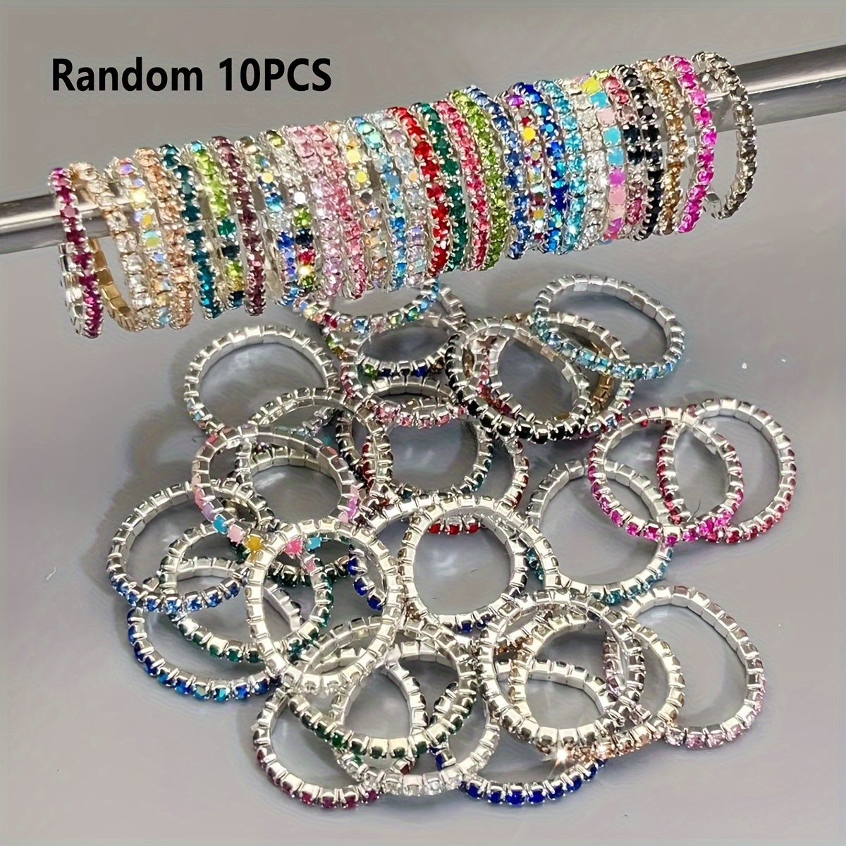 Women's Sparkling Rhinestone Elastic Rings Set