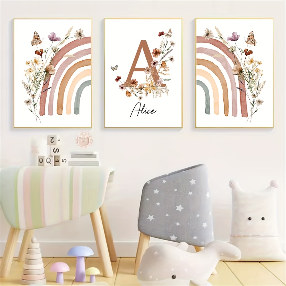 3pcs Personalized Name Poster - Butterfly Wildflower Canvas Art