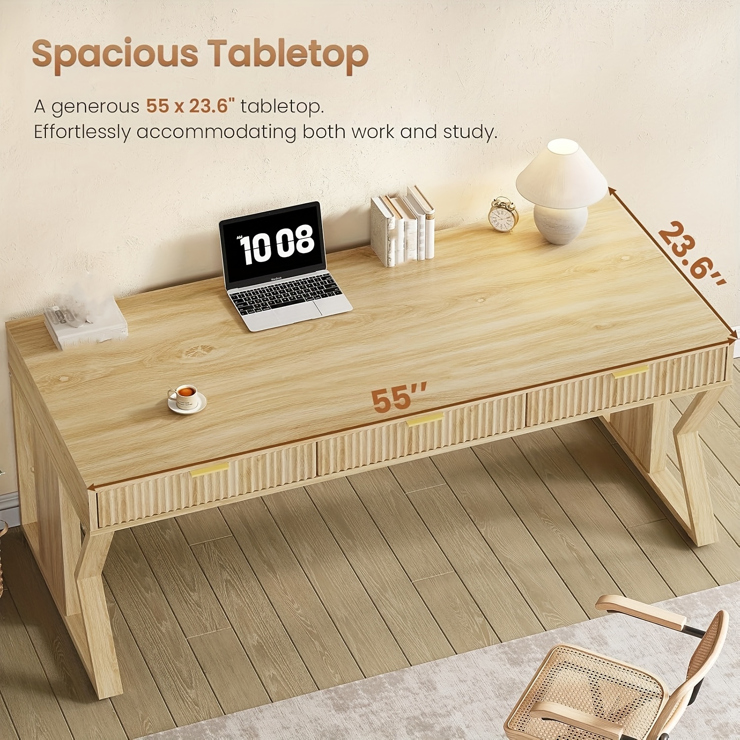 55-inch Executive Desk with 3 Storage Drawers, Home Office Computer Desk, Writing Table Study Desk