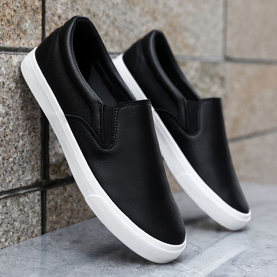 *'s Stylish Slip-On Sneakers Black Casual Shoes with White Rubber Sole,  Round Toe Design for Everyday