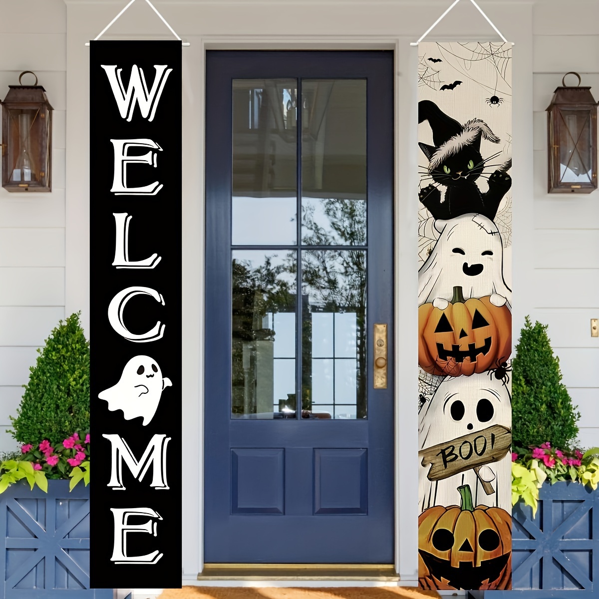 

Contemporary Porch Banners - 2 Pack, Polyester & Pumpkin Cat Design, 12" X 70.8", Seasonal Door Decor For Parties, No Electricity Needed