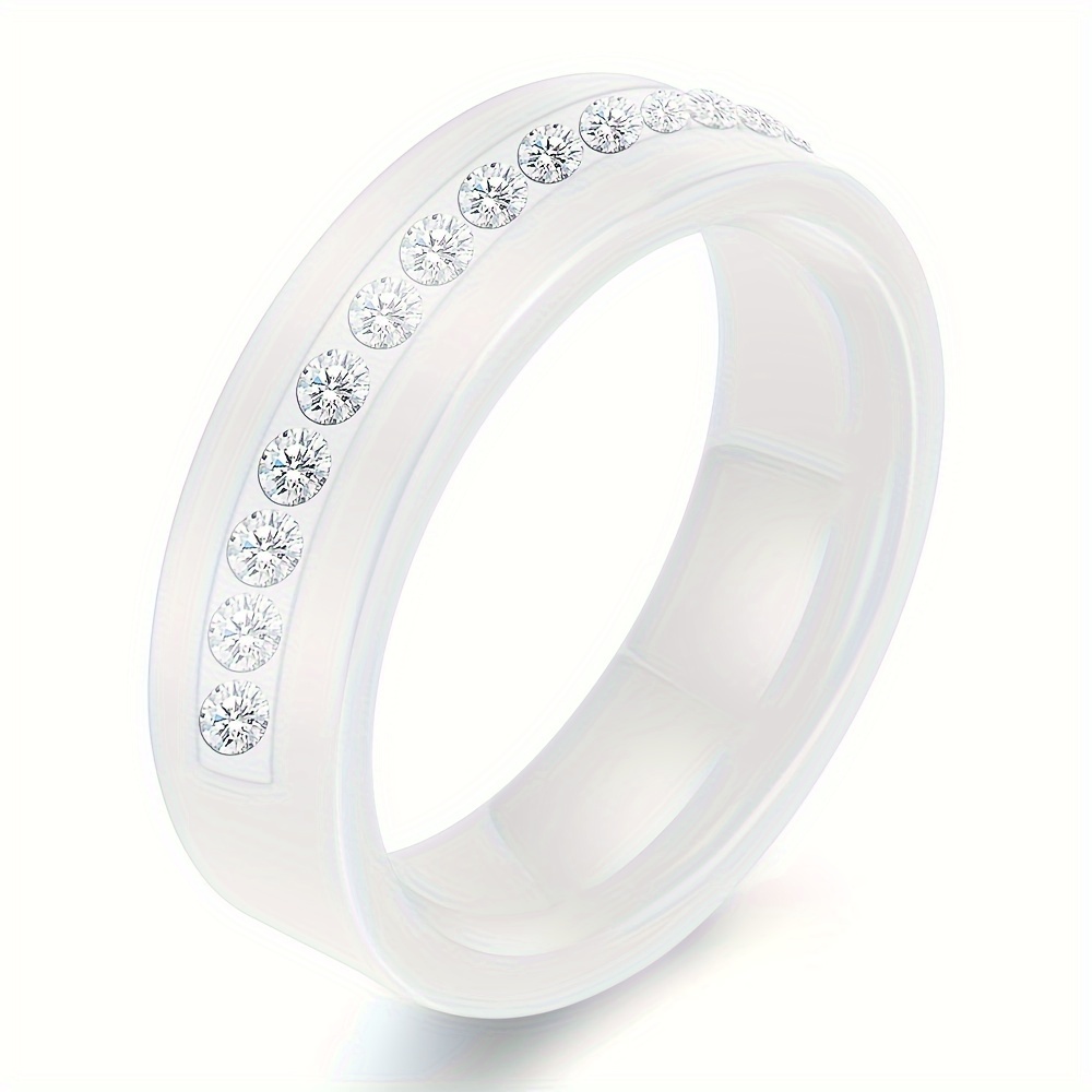 Image of Minimalist 6mm Ceramic Ring, Black And White , Single Row Synthetic Synthetic Zircon​ Inlay Fashion Finger Ring