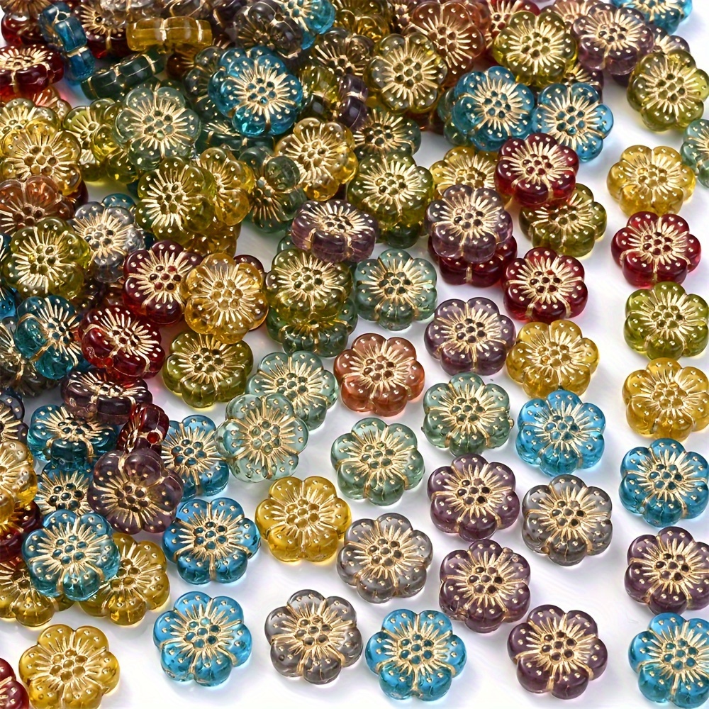 

50pcs 12mm Acrylic Plum Blossom Beads, Vintage Golden Edge Hexapetalous Flower Design For Diy Jewelry Making Bracelets Earrings Necklaces Craft Supplies