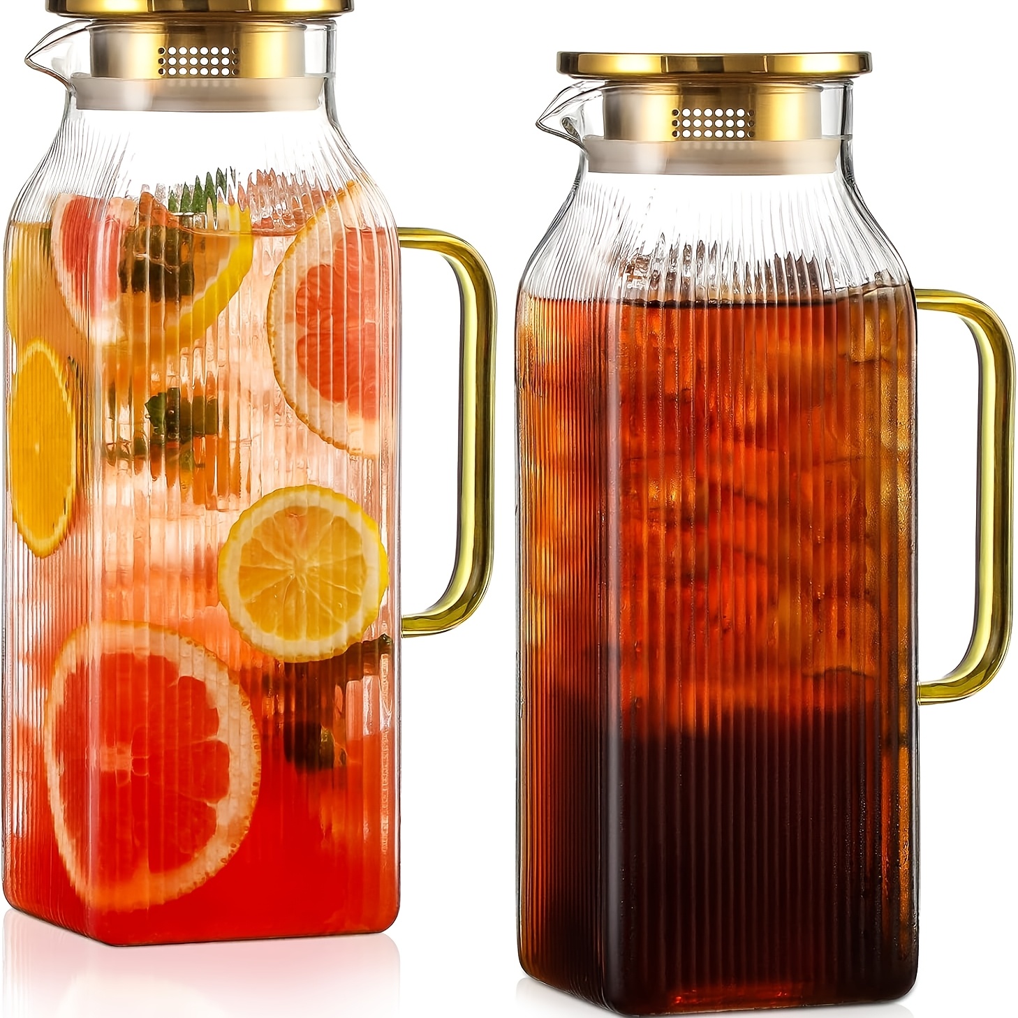 TEMU 2 Pack 2 Liter/68 Oz Square Glass Pitcher With Lid, Water Pitchers With Handle For Fridge, Large Jug For Iced Tea, Coffee, Borosilicate Glass