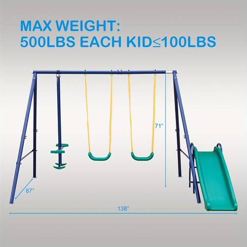 swing set for backyard outdoor heavy duty a frame metal playset with 2 swings slide and glider for kids