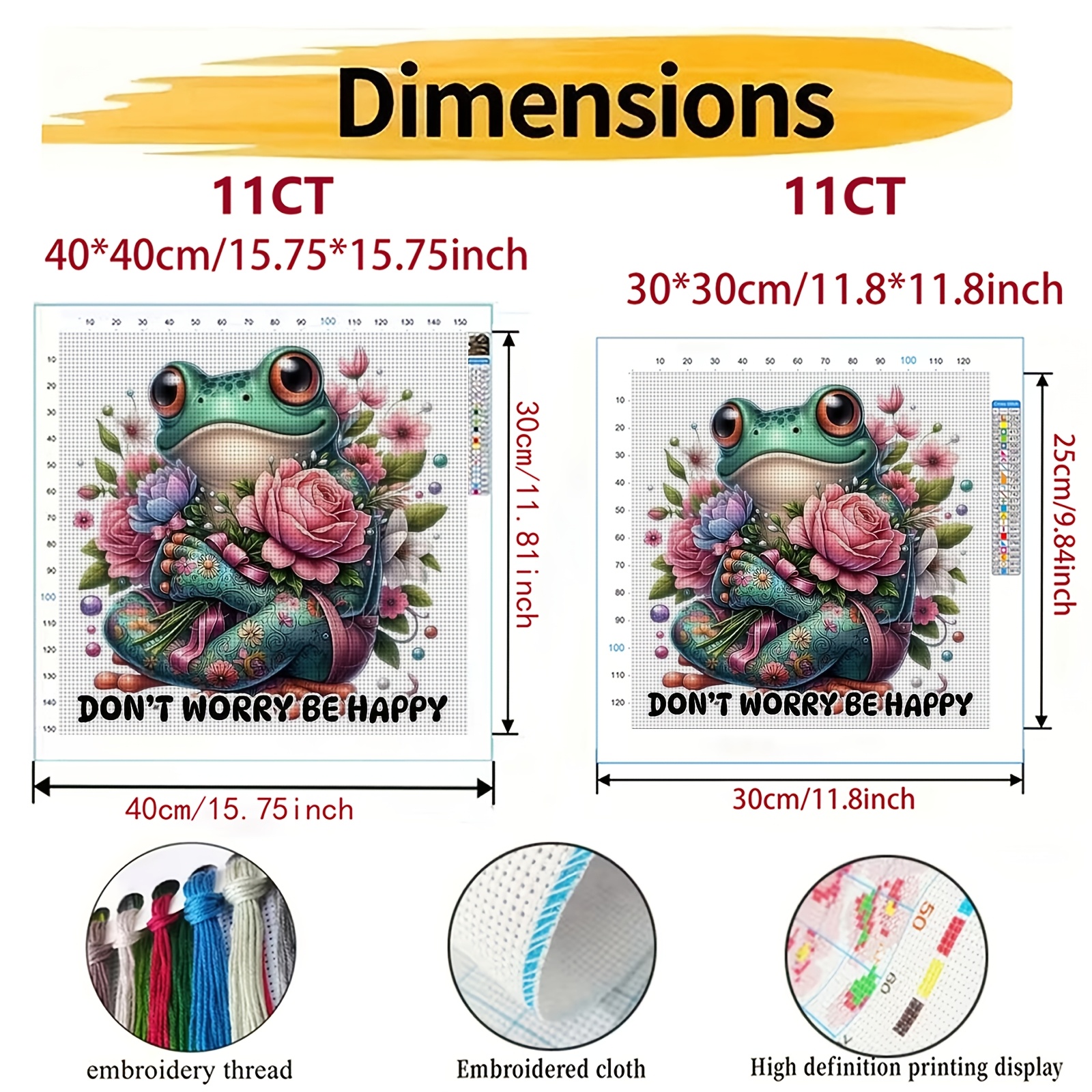 Cross-Stitch Printing Kit, Happy Frog with Flowers Design