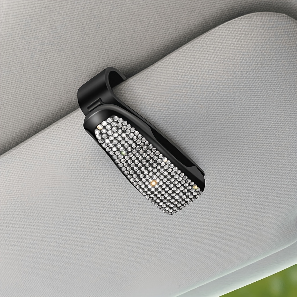 Image of 1pc Car Sunshade Multifunctional Clip, Rhinestone Decor Car Sun Visor Glasses Holder