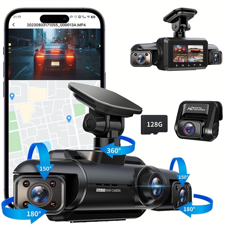 

4 Channels Fhd 4 * 1080p, Dash Cam 360 Degree For Car Cameras, Wi-fi Gps Car Camera, Free 128gb Sd Card, Night Vision, , Seamless Loop Recording