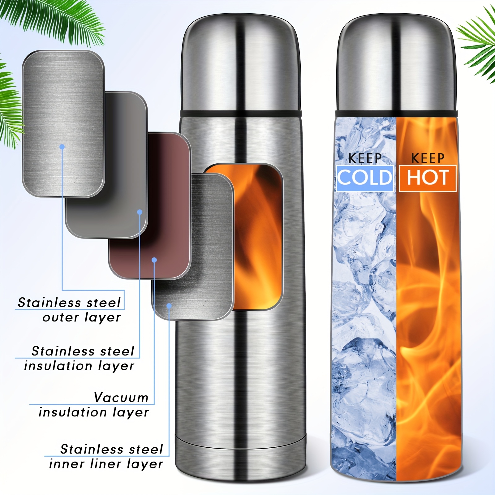 4pcs不锈钢热水瓶17盎司/500毫升热水瓶咖啡旅行杯带杯咖啡店密封真空绝缘瓶，适用于热饮 详情 3