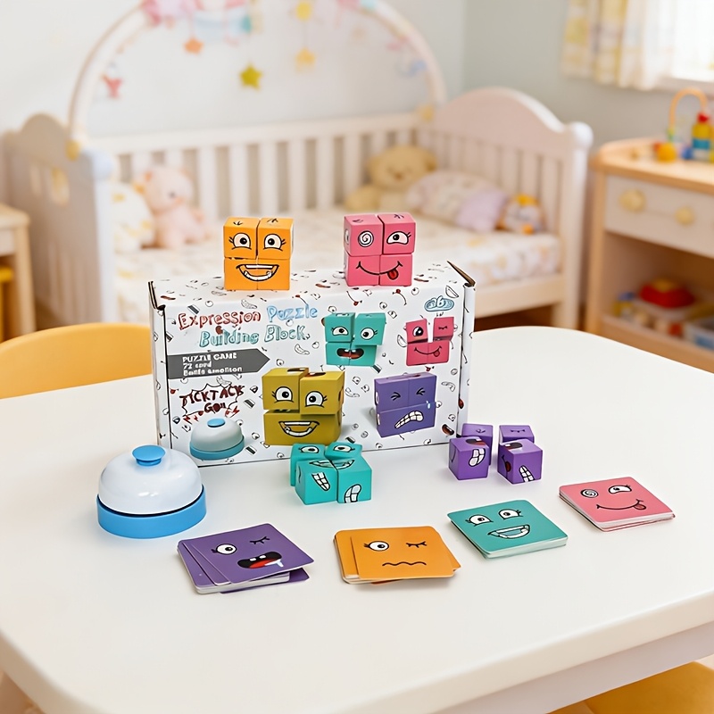 TEMU Kids Wooden Double, Multi-player Bell Style Changing Face Game Toy, Family Parent-child Interactive Table Game Building Blocks, Puzzle Brain Teaser Toy