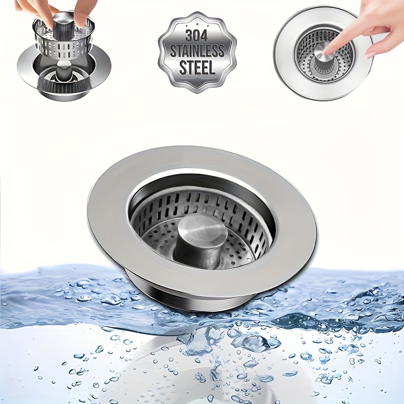 

3in Sink Drain Strainer - Stainless Steel Pop Up Sink Stopper Combo, Anti-clogging Sink Food Basket, Fast Drainage Filter Sink Plugfor 3-1/2 Inch Drain Filter