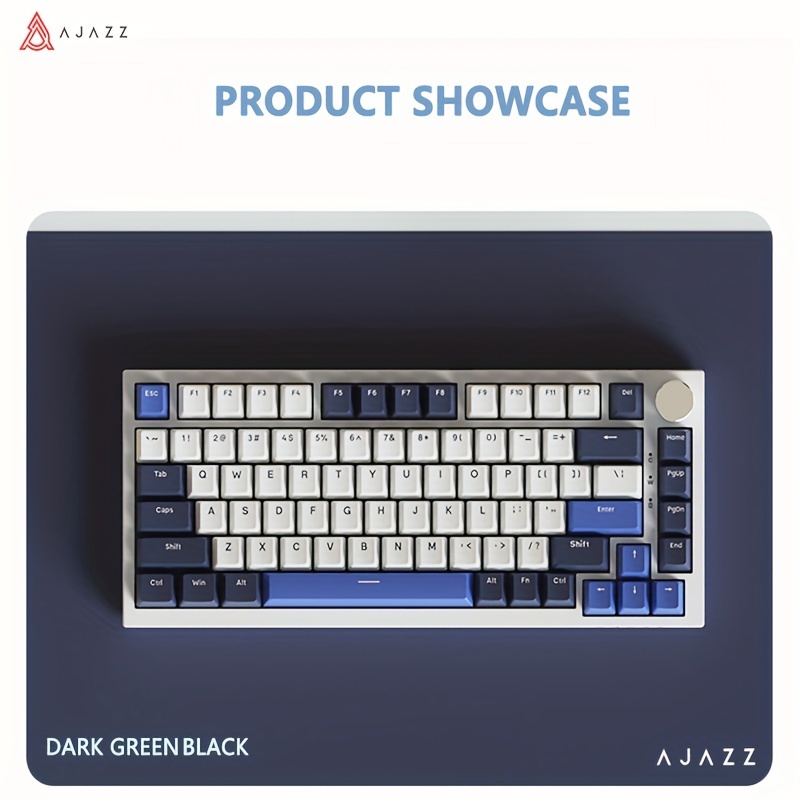 ak75pro tri mode rgb wireless wireless mechanical keyboard 75 key with hot swap blue green switches usb c rechargeable backlit customizable layout dark greenish black light blue white details 3