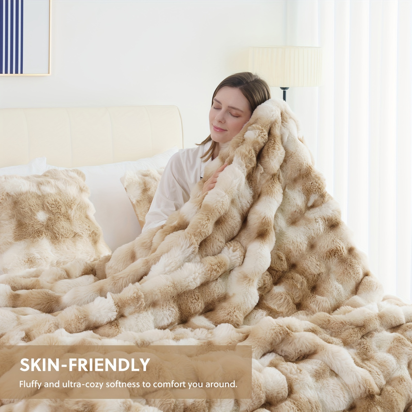 

1pc Rabbit Fur Queen Blanket For Bed, & Warm Bed Blankets For Winter, Soft Cozy Fluffy Decorative Blankets For Living Room, Bedroom, Heavy Furry Luxury Blanket Gifts