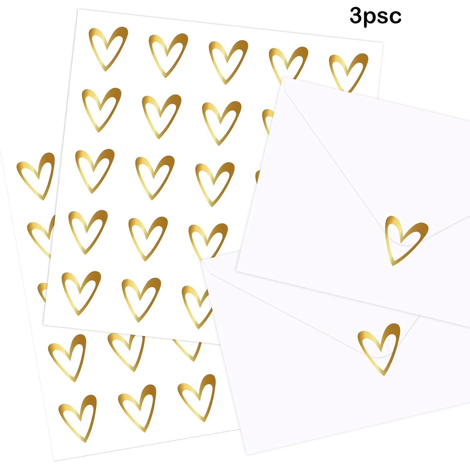TEMU 3 Adesivi Sigillanti a Forma di Cuore con Foglia d'Oro e Finitura in Foglia d'Oro, Adatti per di Nozze, Buste per Feste Natalizie, Etichette per