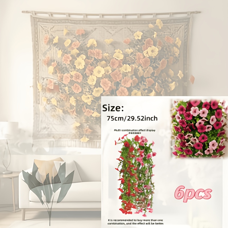 TEMU Lot de 6 grandes fleurs artificielles suspendues printemps/été | Bouquets et décoratives réalistes résistants aux UV, adaptés pour la décoration