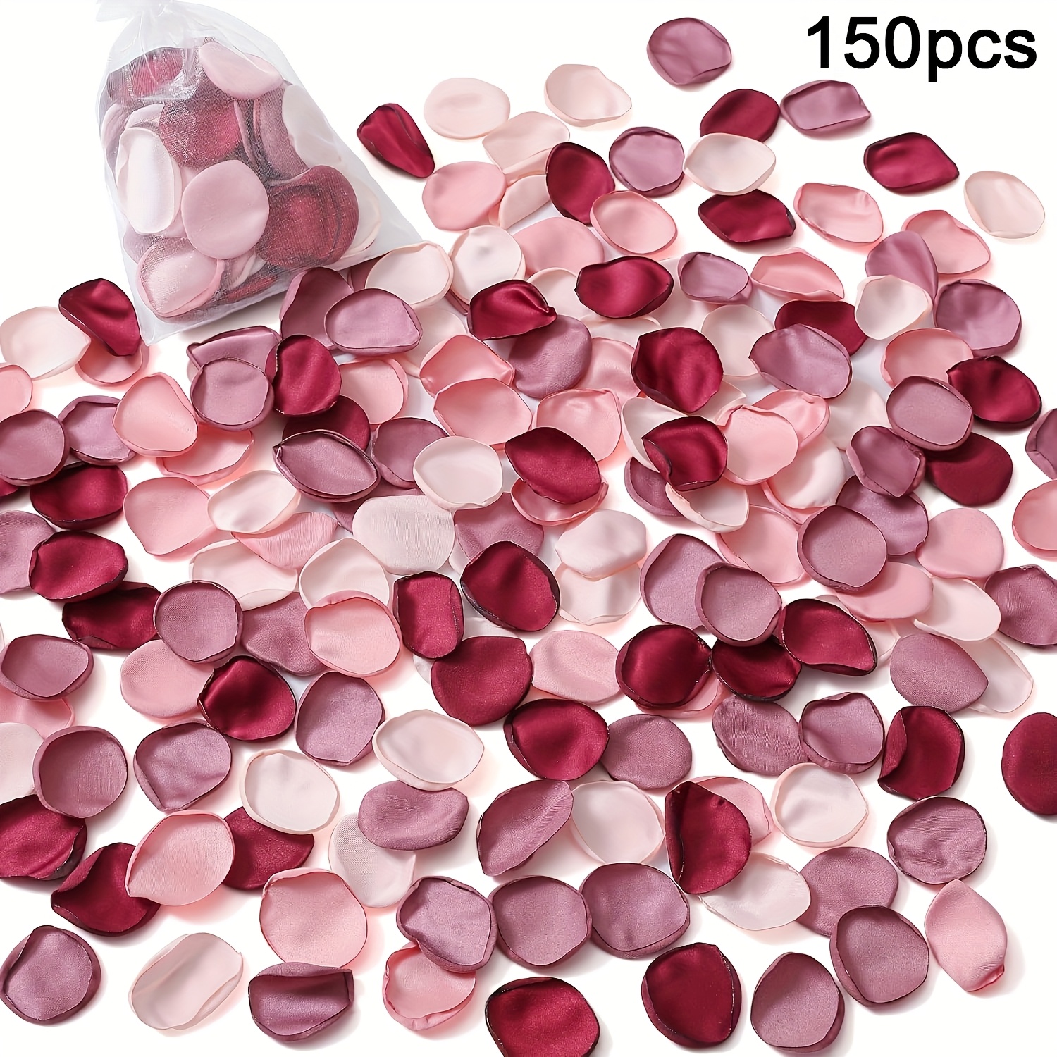 Image of 50/150pcs Silk Rose Petals Artificial Flowers Petals For Weddings Proposal Burgundy Fake Rose Petals For Wedding Basket Bridal Shower (4 Color Mixes)