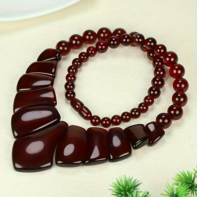 Handmade Baltic Amber Color Flower Necklace, Bohemian Style