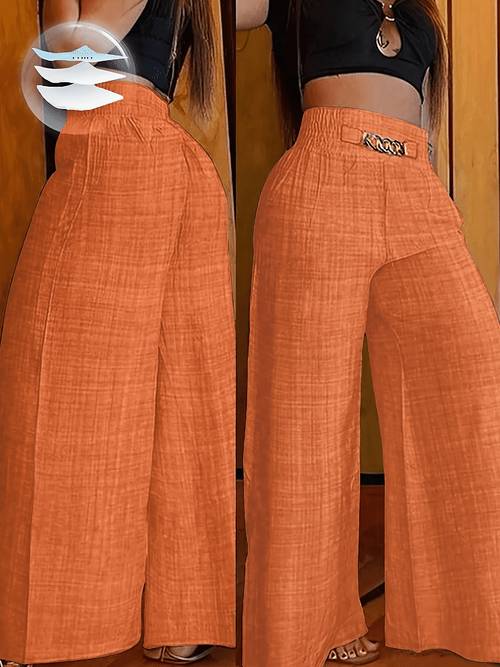 wy2606013035 womens fashion elegant commuter new high waist metal chain embellished loose wide leg long trousers