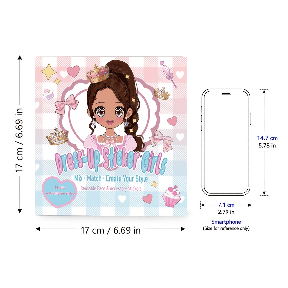 TEMU Libro de pegatinas de disfraces para niños, pegatinas reutilizables de cara y accesorios, chicas de dibujos animados con estilo, combina y crea