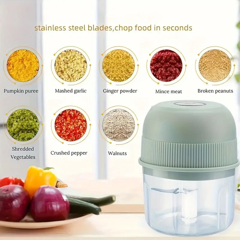 250ml usb rechargeable mini garlic chopper stainless steel blade safety for switch durable for ginger vegetables Product details 9