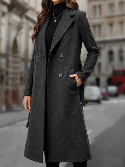 zj0902019 womens double breasted coat long length elegant and fashionable trench coat