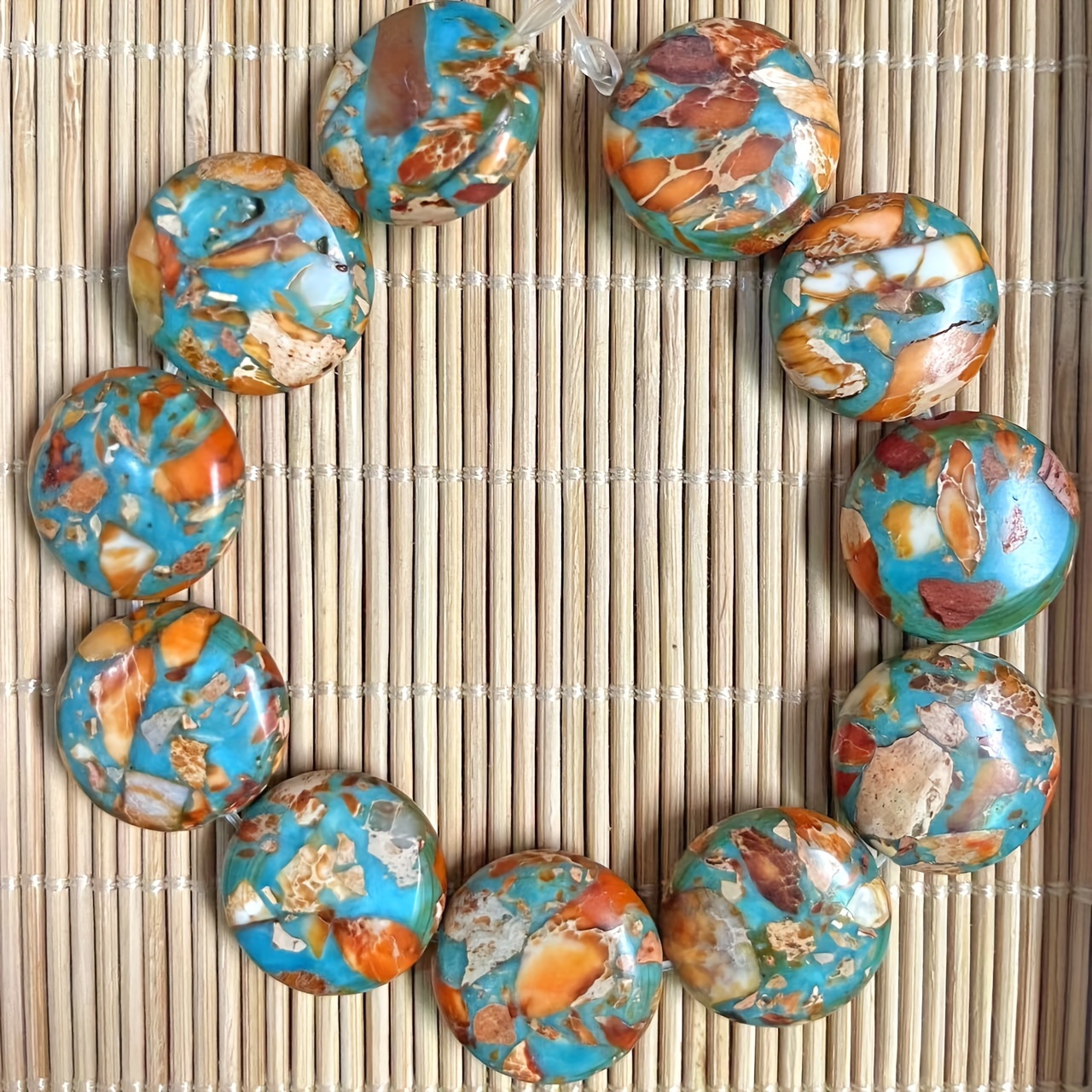TEMU 11pcs Natural Pine 2 Tone Bohemian Round Bead Handmade Diy Women's Charm Elegant Bracelet Necklace Mobile Phone Chain Accessories Couple Gifts