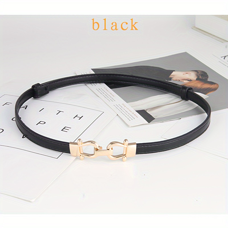 Women's Adjustable Waist Belt PU Leather Golden Square Buckle Casual Accessory
