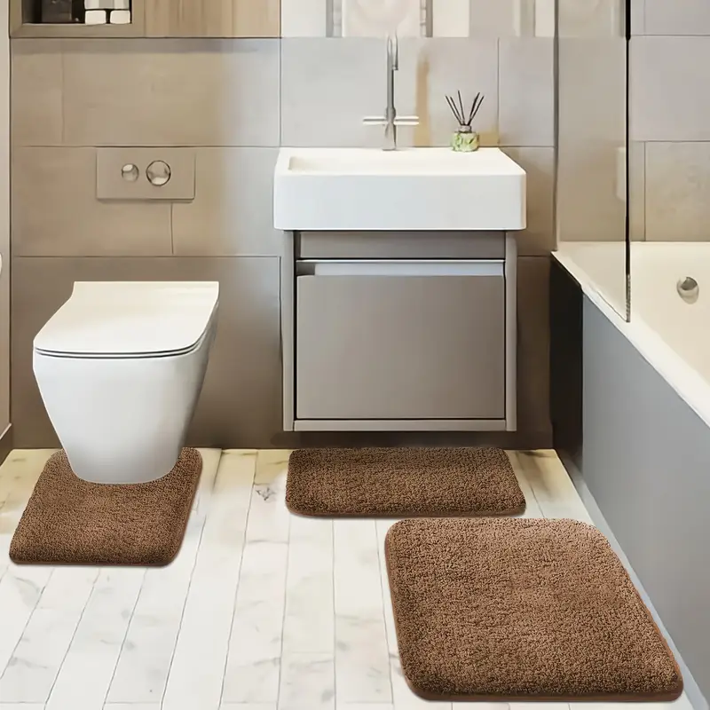 three piece set of extra thick bathroom soft floor mats simple washbasin mat bathtub absorbent pad bath mat toilet seat Product details 8