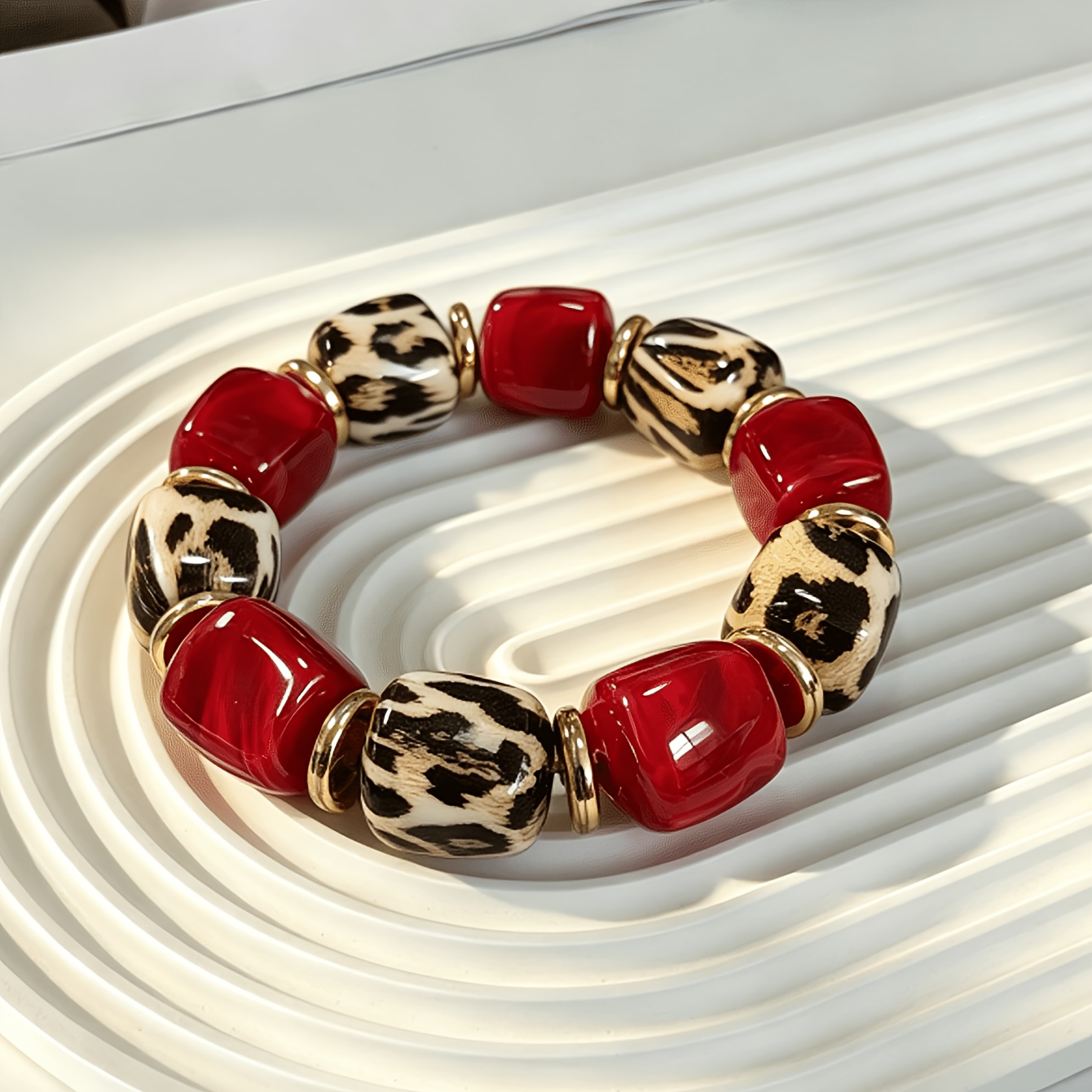 TEMU 1pc Bohemian Retro Stone Texture Resin Bracelet Elastic Stretch Bracelet Fashion Jewelry Gift Diverse Exquisite Beautiful Suitable For Women