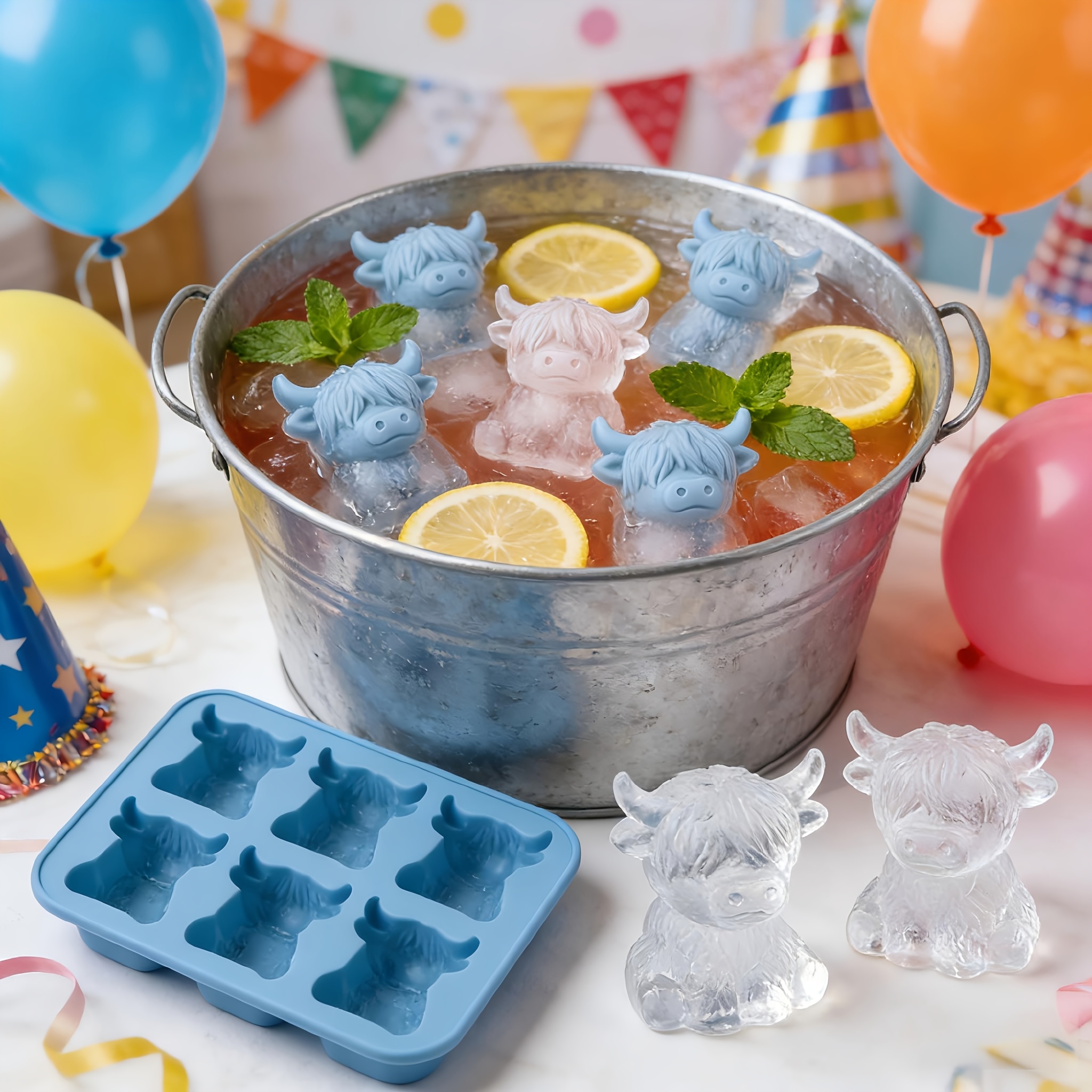 1 2pcs mini highland cow cube of ice mold highland cow silicone tray cute ice cubes for whiskey cocktails beer and drinks reusable   mold