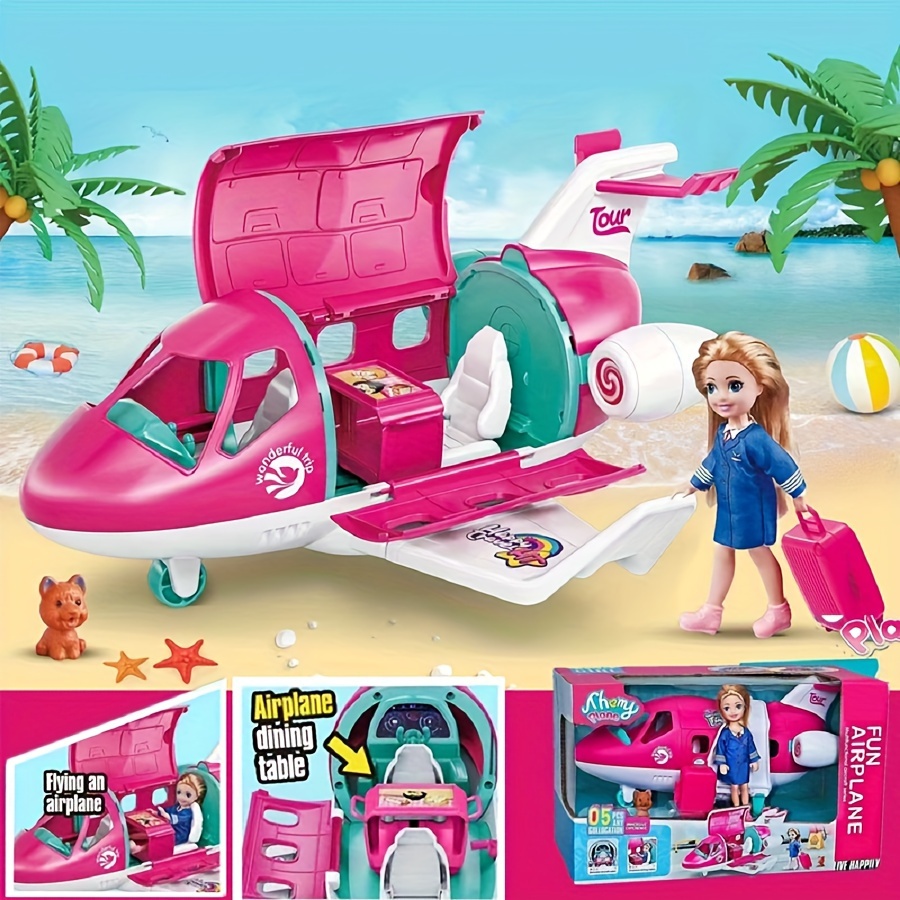 

1set Fashion Doll Airplane Accessories Dream Vehicle Trip Princess Doll Playset, Including Traveling Suitcase And Puppy Pet Toys (no Electricity) , Christmas Gift