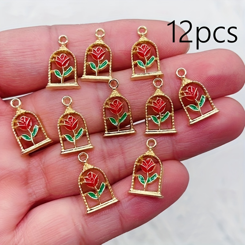 TEMU 12pcs Rose Charm Earrings Necklaces Pendants Additions