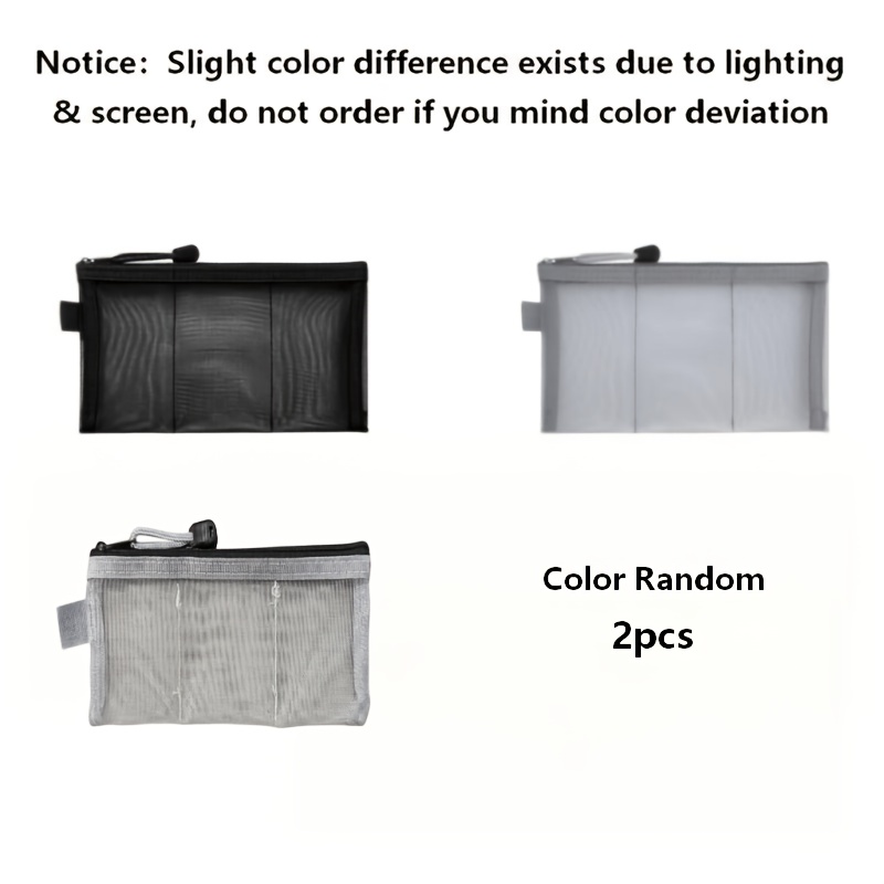 TEMU Three-compartment Mesh Bag, Mesh Storage Bag, Portable Outing Storage Bag, Clear Storage Pouch, Color Random