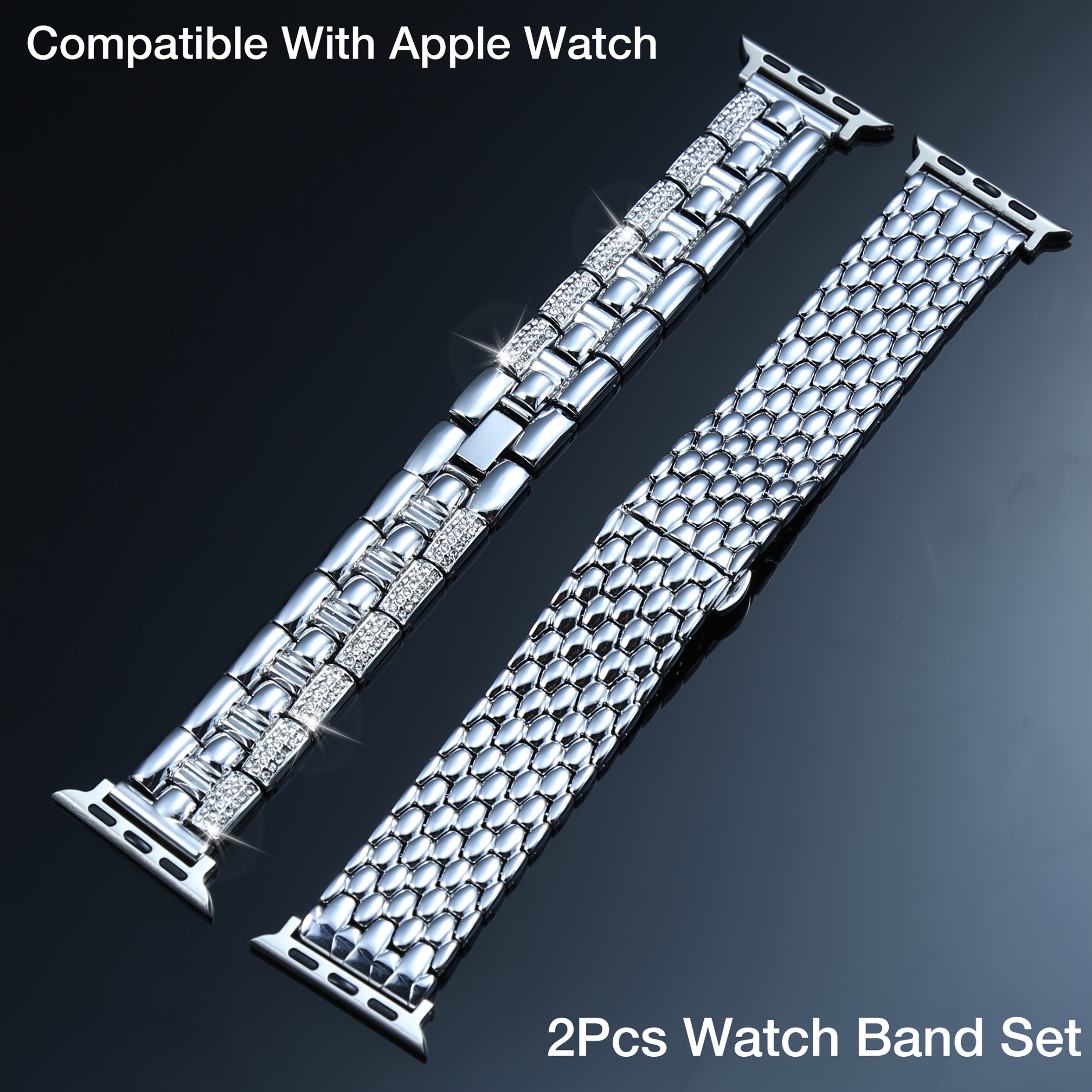 Image of 2pcs Set New Metal Watch Strap For Watch Compatible With Iwatch S12//ultra 2/s9/s8/s7/s6/s5//se/s3/s2/s1 Ideal Gift For , Suitable For Work/office/fitness/parties, Fashionable & Simple.