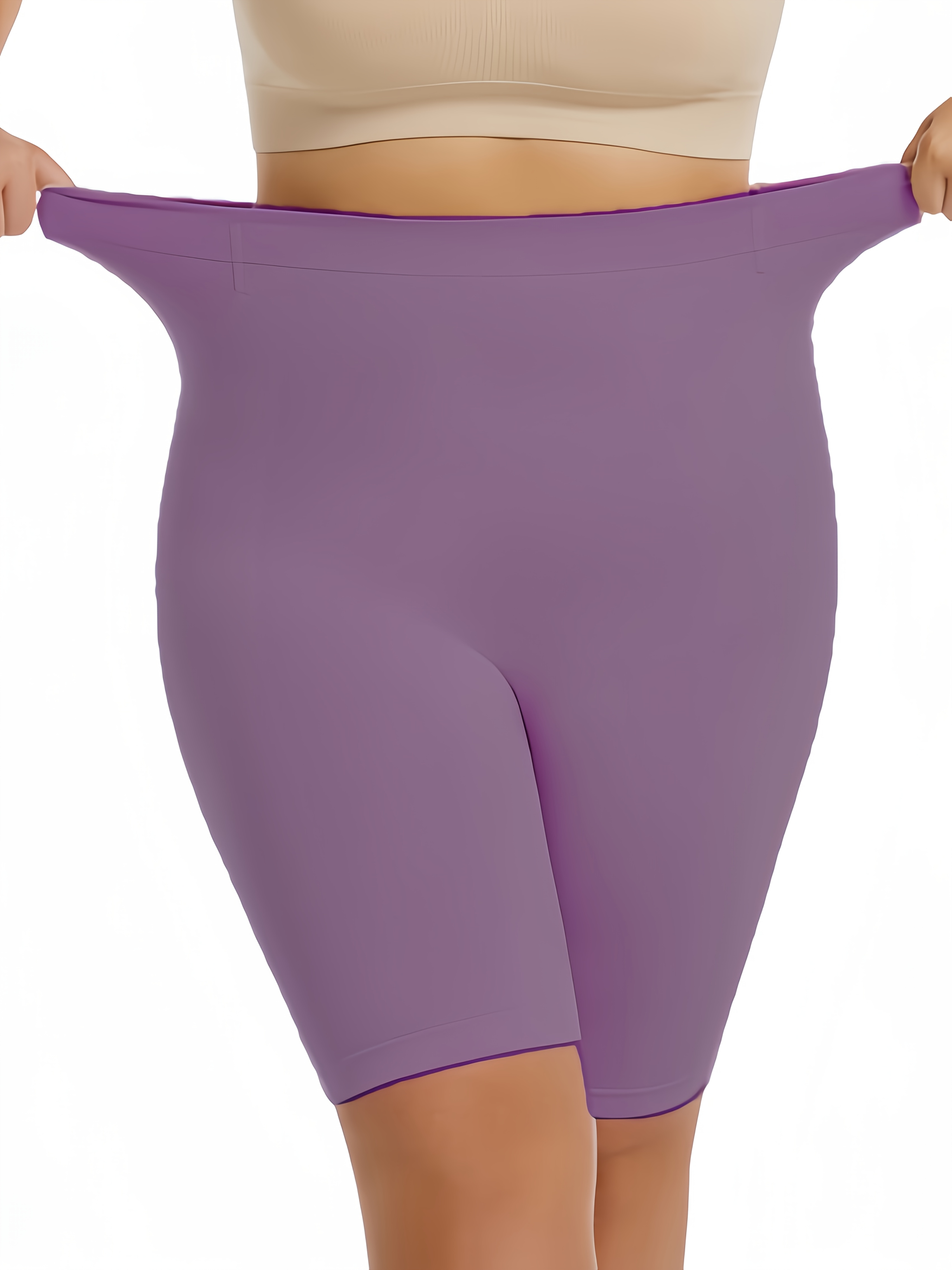 1pc Plus Size Women'S High-Waisted Shaper Shorts, Tummy Control and Butt Lifter, Thigh Slimmer, Knit Polyamide Fabric, Solid Color, High Support Body Shaper