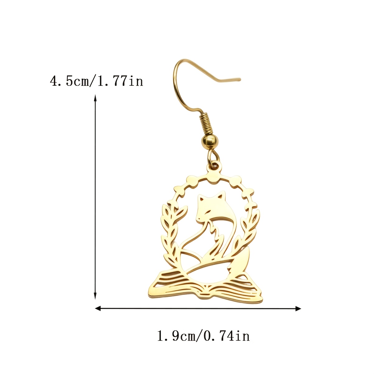 Stainless Steel Hollow Wreath Fox on Book Dangle Earrings