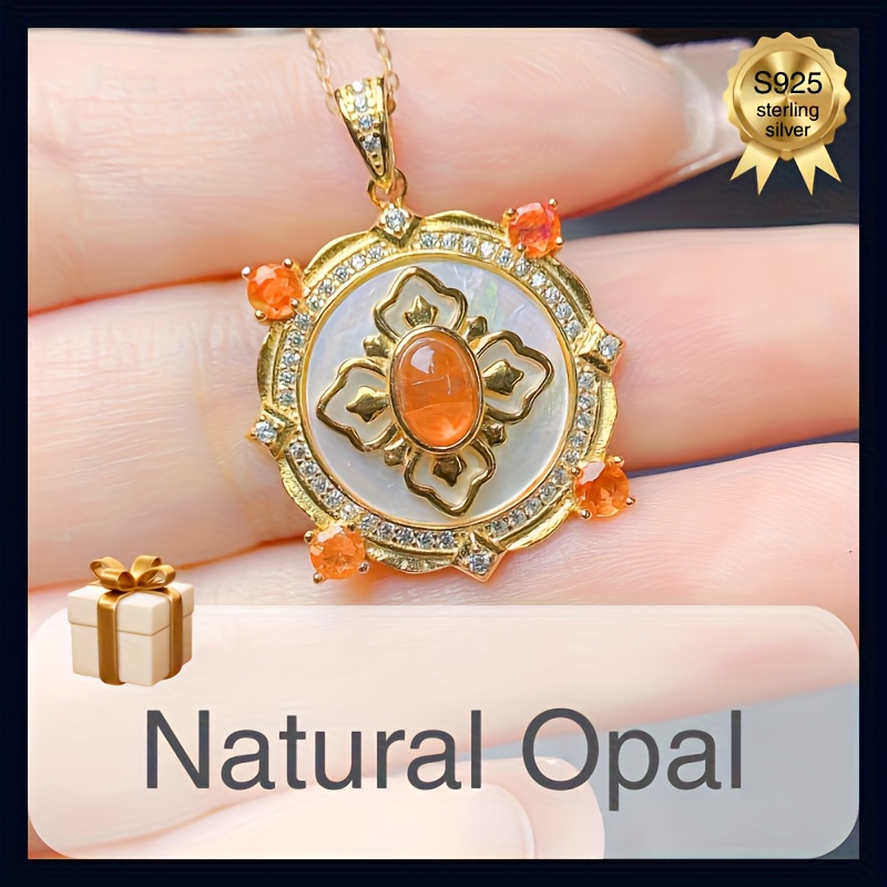 Natural Opal S925 Silver Pendant — Art Deco Style Gift