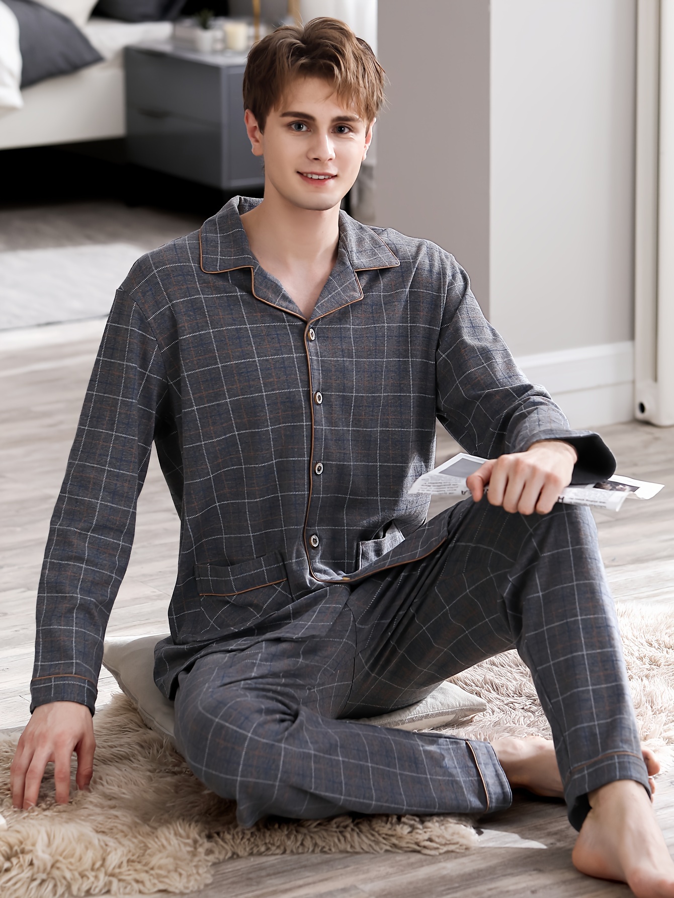 *'s 100% Cotton Large Pocket Simple Open Front Long Sleeve Pants Pajama  Set, Soft Comfortable Breathable Loungewear