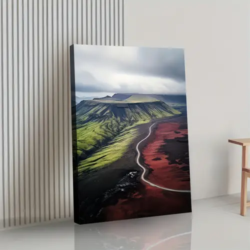 1pc wooden framed icelandic volcano landscape wall art canvas print with dark clouds farmhouse home decor for living room bedroom office bathroom dining room office artwork quality
