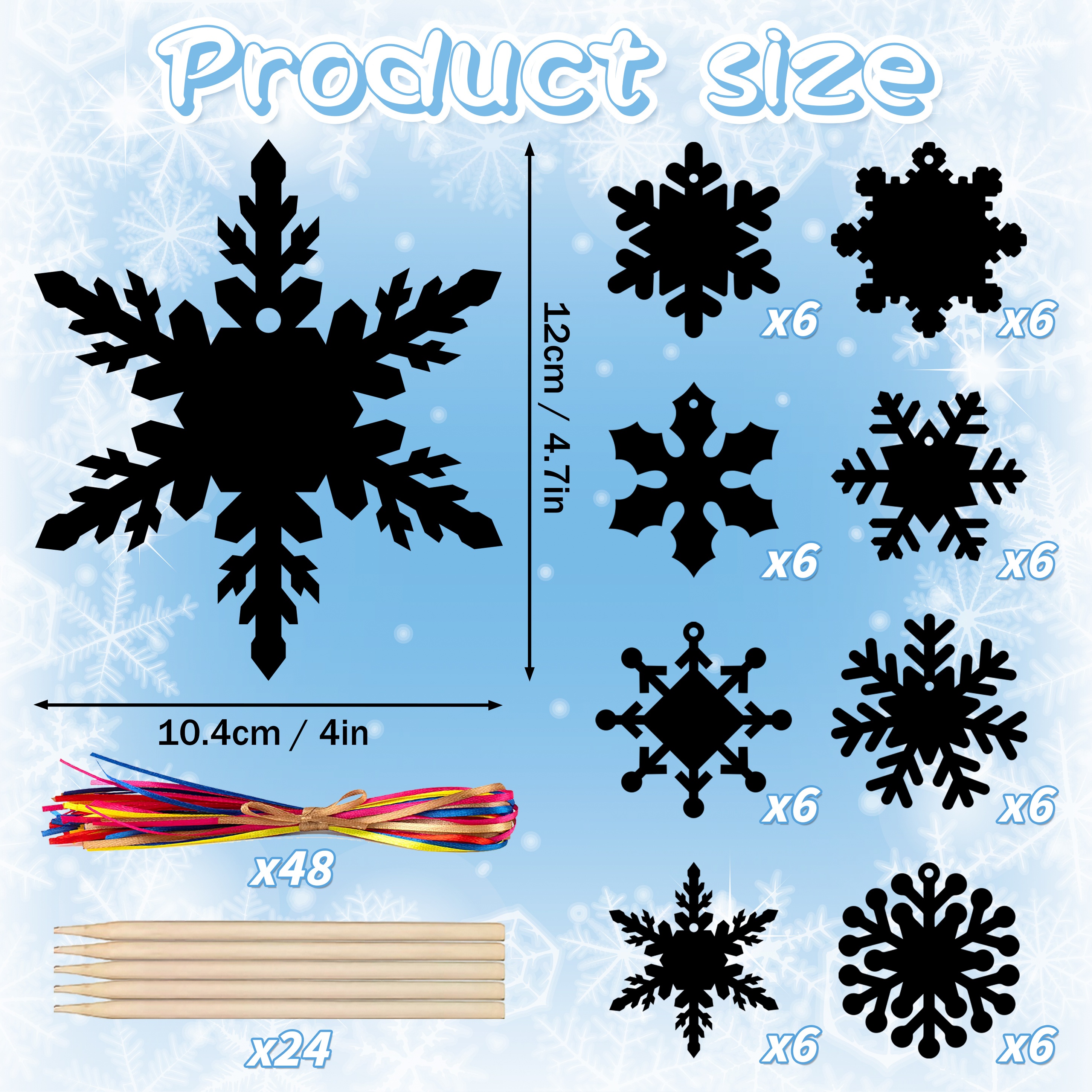 48/24pcs Winter Snowflake Scratch Paper Snowflake Art Magic Scratch Paper Christmas Crafts Ornaments Party Decoration