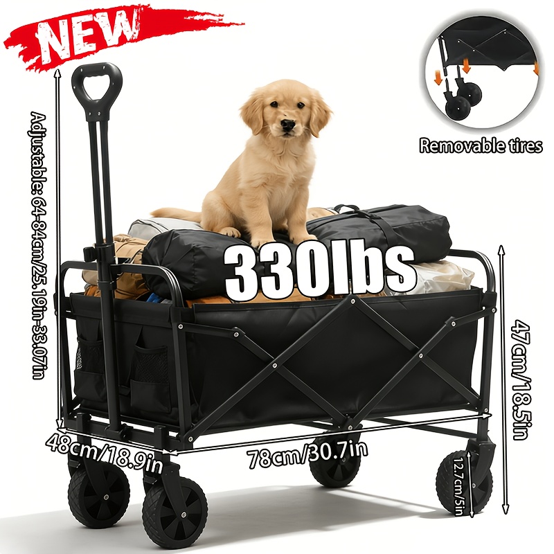 Collapsible Wagon With 100l Capacity And 330lbs Load Capacity, Lightweight Design With Reduced Weight, Wheels, Perfect For Shopping, Camping, Outdoor Activities, And Gardening