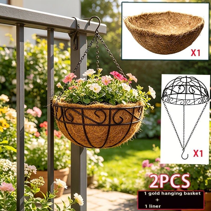 2pcs Hanging Wall-Mounted Flower Pots, Wrought Iron  , 12-Inch Semicircular Mesh Basket Structure, Hanging Basket Liner, Suitable for Indoor/Outdoor   and Gardens, for Flowers, Vegetables, Indoor/Outdoor Plants,   Holiday