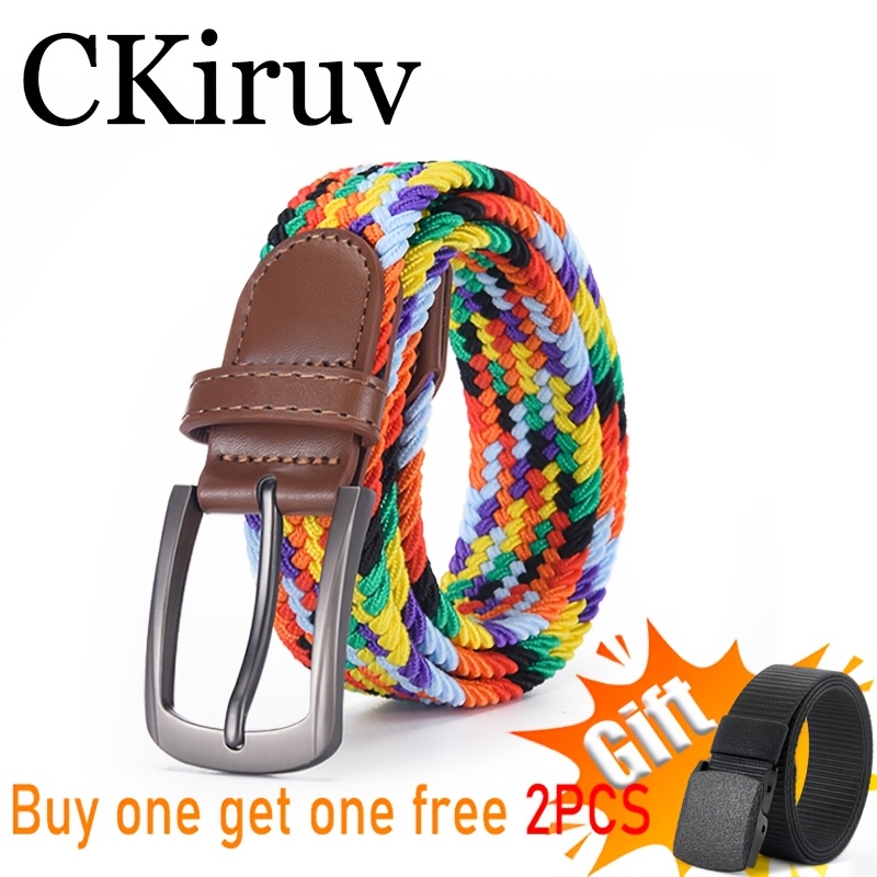 TEMU Free 2pcs Elastic Stretch Belts For Men And Women, Non-restrictive Belts With No Holes And Alloy