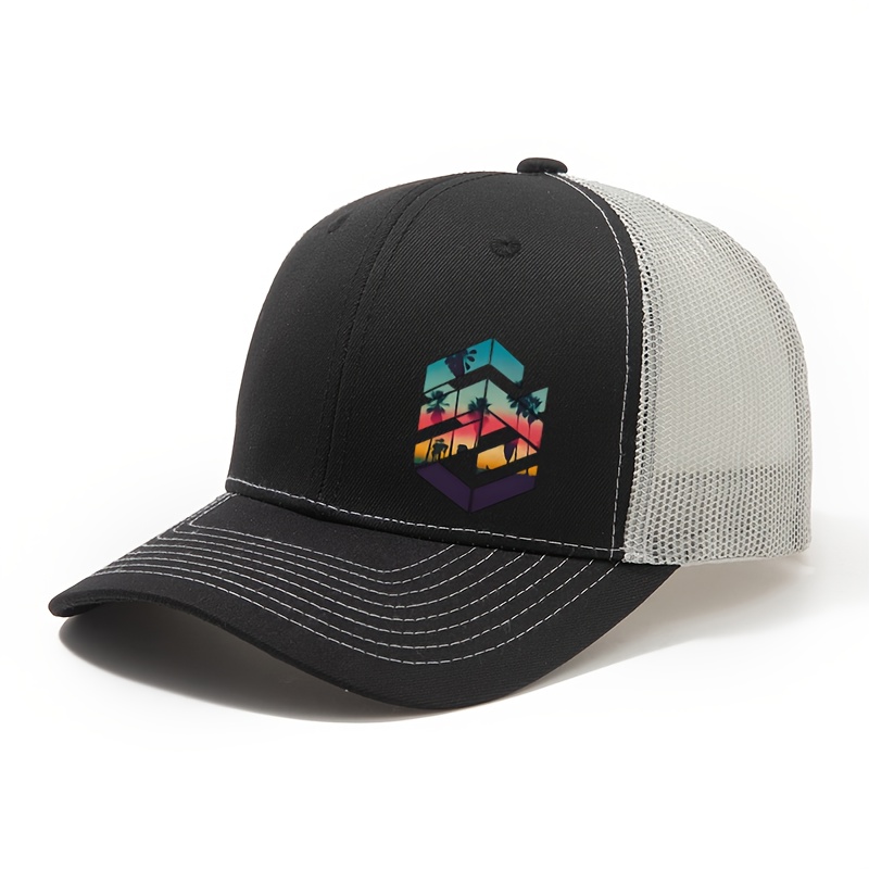 TEMU Gorra de béisbol de malla para hombre para exteriores con estampado geométrico de al , gorra de adecuada para en y verano. Esta gorra versátil