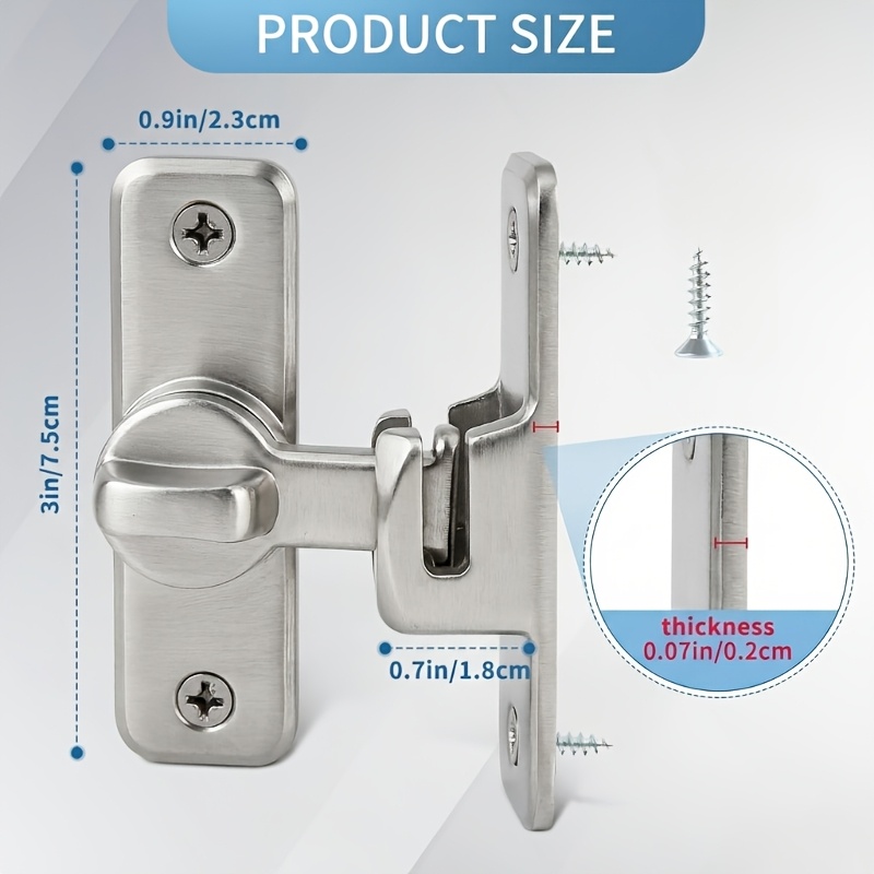 TEMU 1pc Padlock And 4pcs Screws - 90/180 Degree Rotatable Safety Lock, Suitable For Bathroom Sliding Doors, Garage, Bedroom, Cabinet - Durable