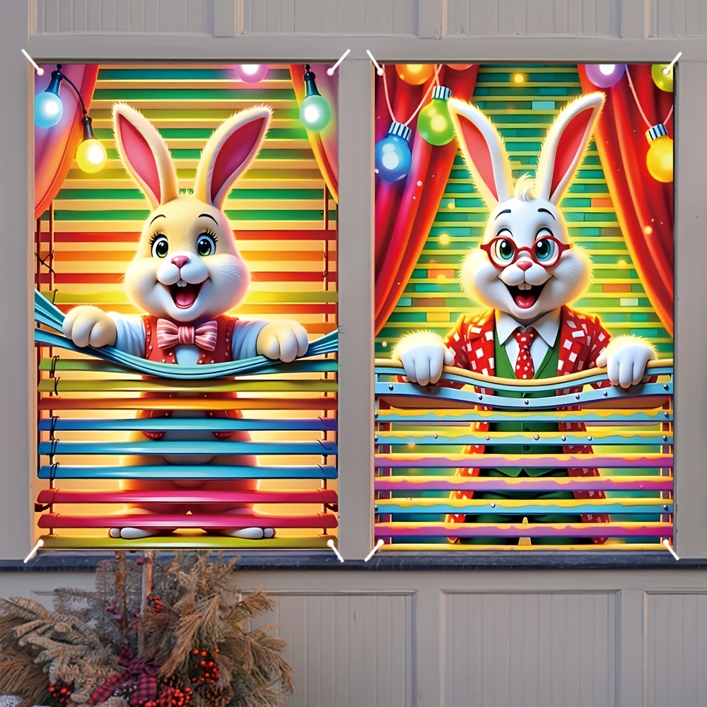 

2pcs Easter Window Cover Banner Set - " .3" Polyester Banner For Indoor/outdoor Decoration, Multipurpose Holiday Decoration, Event & Party Supplies, No Power Required, Easter Decoration