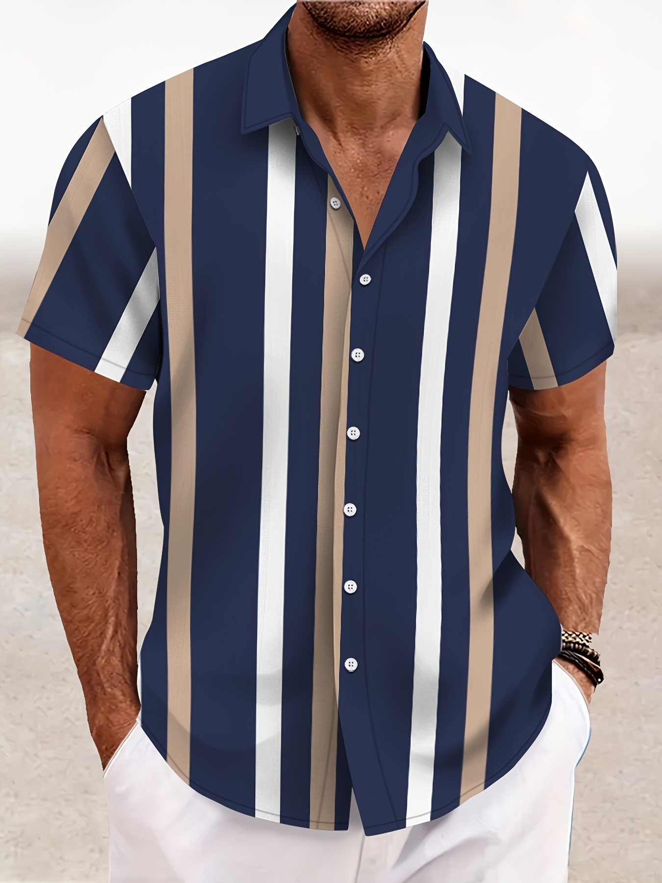 Camisa Hawaiana Camisa Rayas Blanca Y Negra Camisa Manga Corta