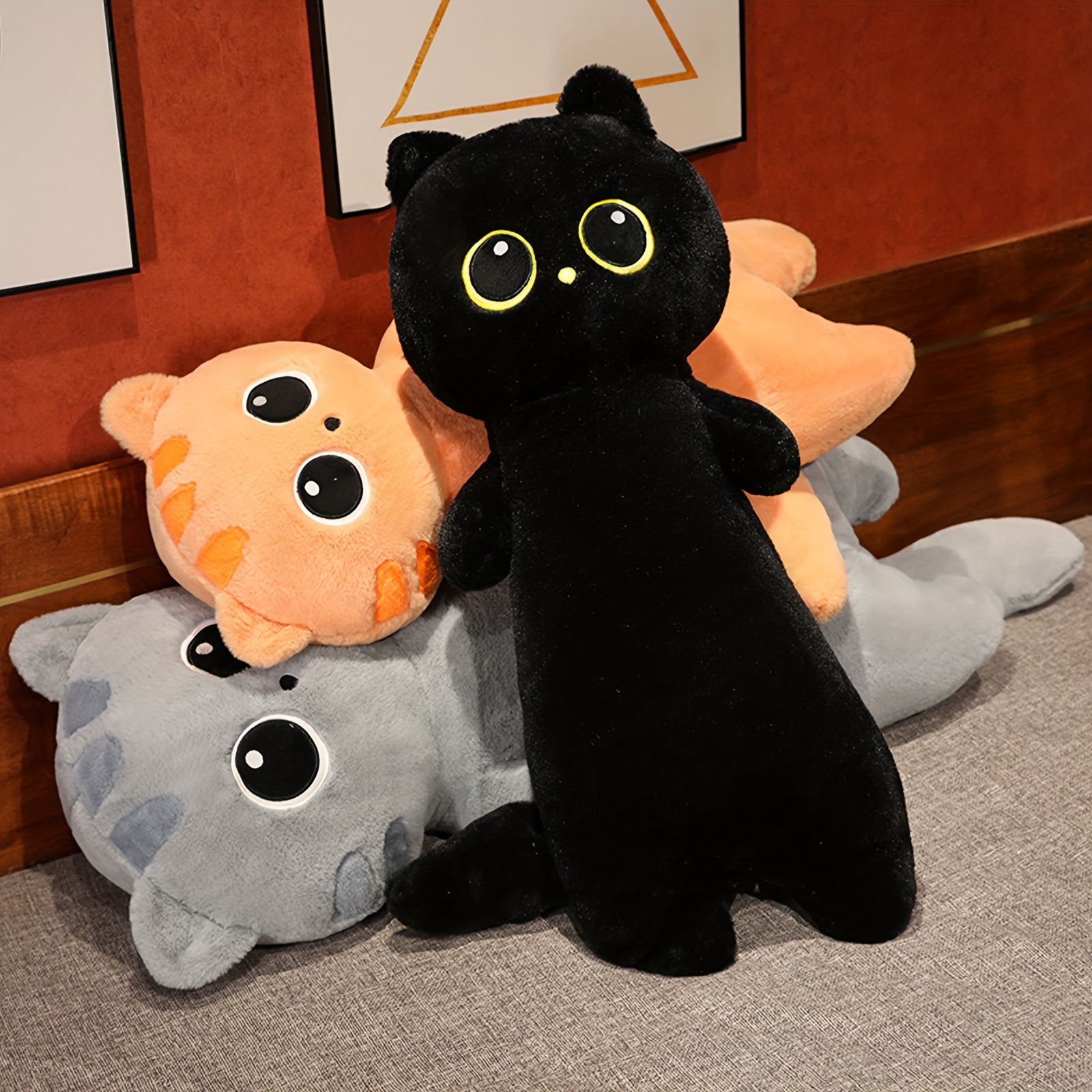 Long Cat Plush Pillow Giant Black Cat Stuffed Animal Cute - Temu