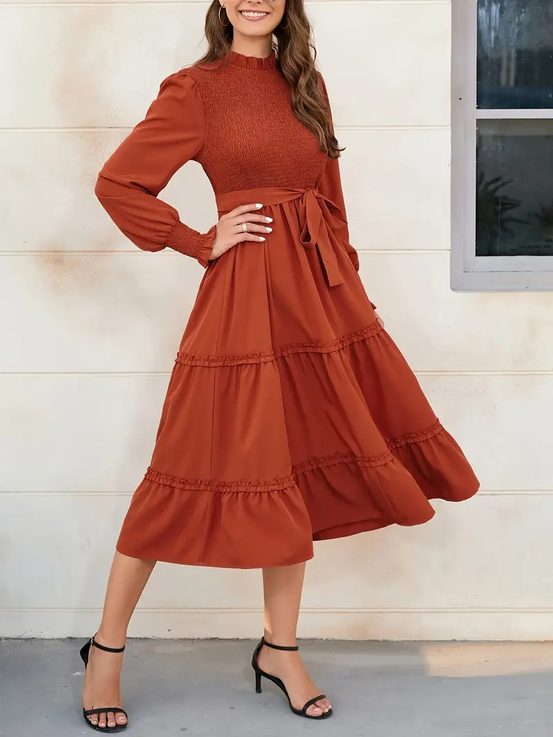 Women’s Deep V Neck Mini Dress - Long Sleeve A-Line Flare Short Dress, Casual Party Outfit